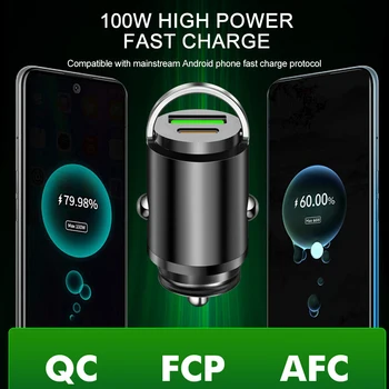 100W Carregador de Carro PD30W+QC3.0 Carregamento Rápido Mini Adaptador de Carregador de Carro USB C do Isqueiro do Cigarro Para o iPhone Android