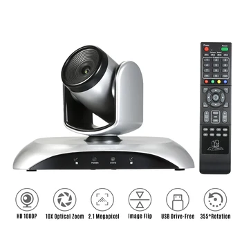 1080P HD Vídeo Conferência Câmera Zoom Óptico de 10X Webcam Redução de Ruído 3D com Controle Remoto para Vídeo Reuniões
