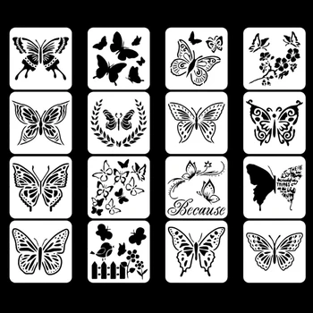 16Pcs para o jardim das borboletas Pintura Estênceis Reutilizáveis para DIY de Artesanato Arte de Desenho