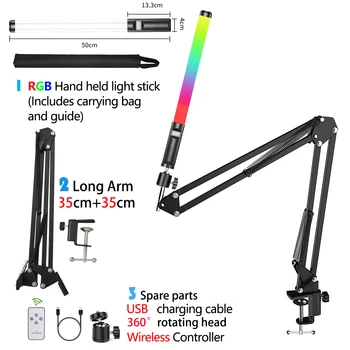 20 e 50cm de Mão Light Wand RGB LED Luz de Vídeo Tubo de Luz da Fotografia Light Stick Com Escurecimento Bateria Recarregável Com Tripé