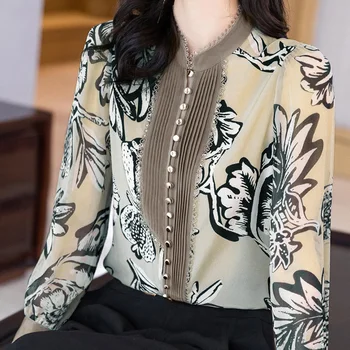 2023 Nova coreano Moda de Roupas femininas Primavera Verão Fina Casual Tops Soltos Temperamento Senhora do Escritório Botões de Impressão Blusas