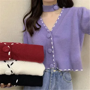 2023 Torção casual Outono Blusas Mulheres Sólidos Moles Estilo coreano de Todos-jogo de Streetwear Simples Solta Cardigan Senhora Malhas Cortada