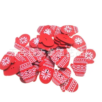 50pcs 30mm Botões Decorativos, Luvas Vermelhas, Vermelho Botão de Natal de Madeira, Botões de Costura para DIY de Artesanato