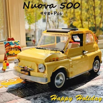 Fiat 500 Carro Amarelo Blocos De Construção Tijolos Compatível 10271 77942 De Aniversário, Presente De Natal Modelo De Automóvel Brinquedos