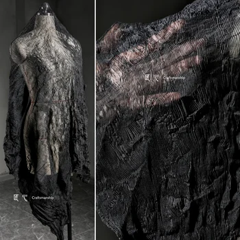 Fino fino preto palito plissado pano de Issey Miyake plissado retro elástico criativo saia designer de roupas de tecido