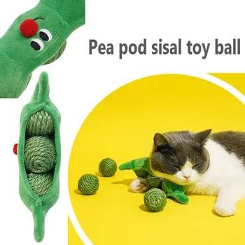 Gato espada corda de cânhamo de mascar interativo bola, Suprimentos para animais de Estimação Fofo Brinquedo do Gato Gatinho Combinação de ervilha, vagem e sisal bolas
