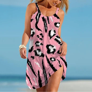 Leopardo Impressão 3D de Mulheres Suspender Vestido de Verão das Mulheres há Suspender Vestido de Moda Casual Solta Senhora de Suspender Vestido