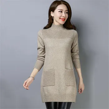 Meia-Gola Alta, Interior De Camisola Mulheres 2023 Nova Coreano Meados De-Comprimento De Lã, Blusas De Inverno Vestido De Camisola De Malha Básica Tops Puxar Femme
