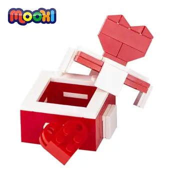 MOOXI criativo Vermelho Branco Amor de Caixa de Presente de 63Pcs MOC Amigo Dia dos Namorados Tijolos, Blocos de Construção Crianças Brinquedos Para Crianças Presente MOC1030