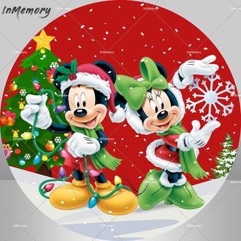 Natal do Mickey Minnie Círculo pano de Fundo da Tampa Branca de Neve Feliz Natal Foto de plano de Fundo Photobooth para Festa de Aniversário
