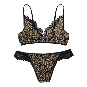 Novas Mulheres Sexy Laço estampa de Leopardo Sutiã Com Tanga de Pijamas Lingerie Conjunto S-2xl Simples E Elegante roupa interior Nova Maiô