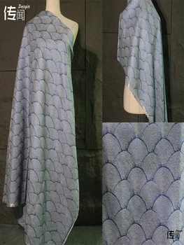 Peixe Azul Escala Shell Scalloped De Textura Em Tecido Jacquard Criativo Vintage Vestido De Fundo Designer De Roupas De Tecidos