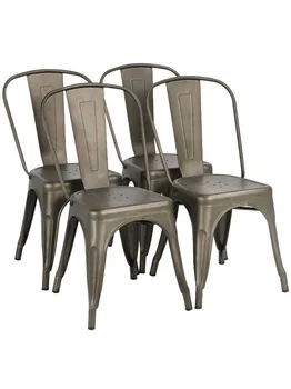 SORRISO MART Industrial Metal Moderno Cadeiras de Jantar, Conjunto 4, Cinza Prateado