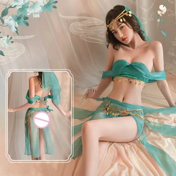 Verde Hanfu Lingerie Sexy Princesa Mulheres Chiffon Pijama Tentação Porno Chinesa Antiga Dança Fase De Trajes Cosplay