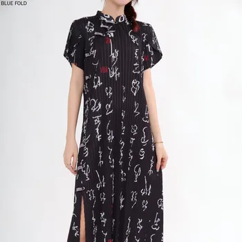 Verão Novo Estilo Chinês milenar Chinesa de Impressão Plissado Vestido Cheongsam MIYAKE PREGAS Elegante Ropa Mujer Vetement Femme Vestido